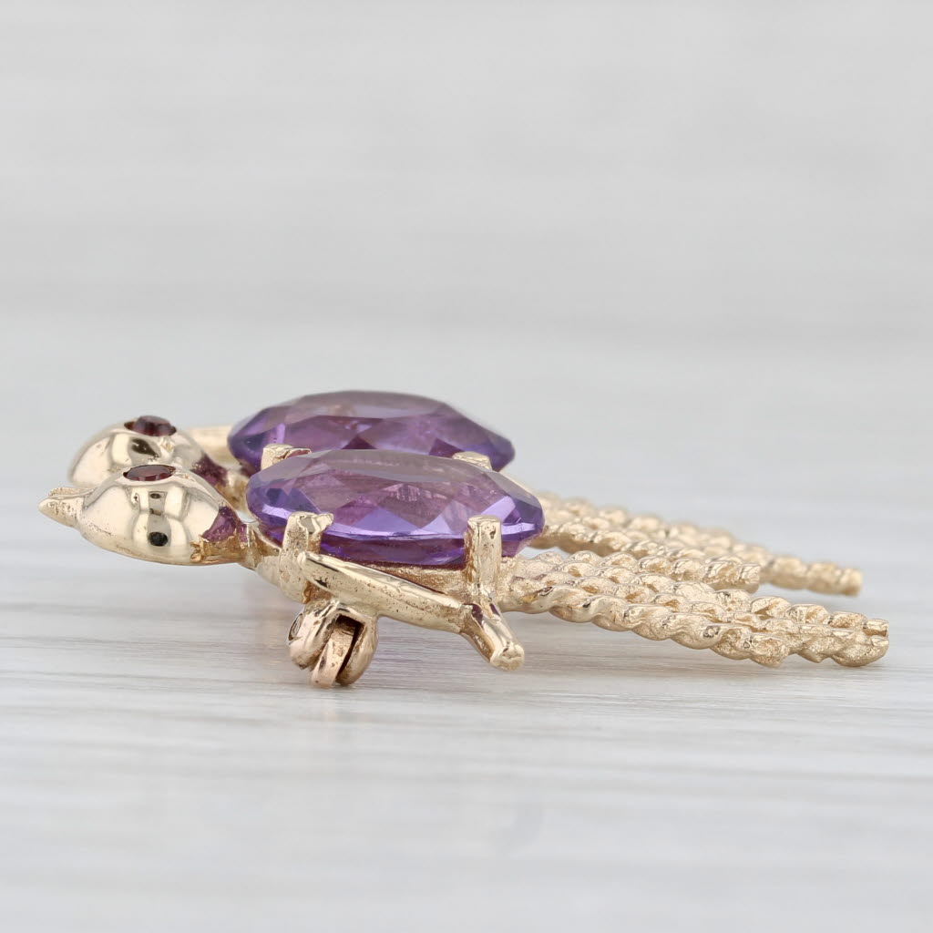 Light Gray 5.04ctw Amethyst Garnet Birds Perched on a Branch Brooch 14k Yellow Gold Pin