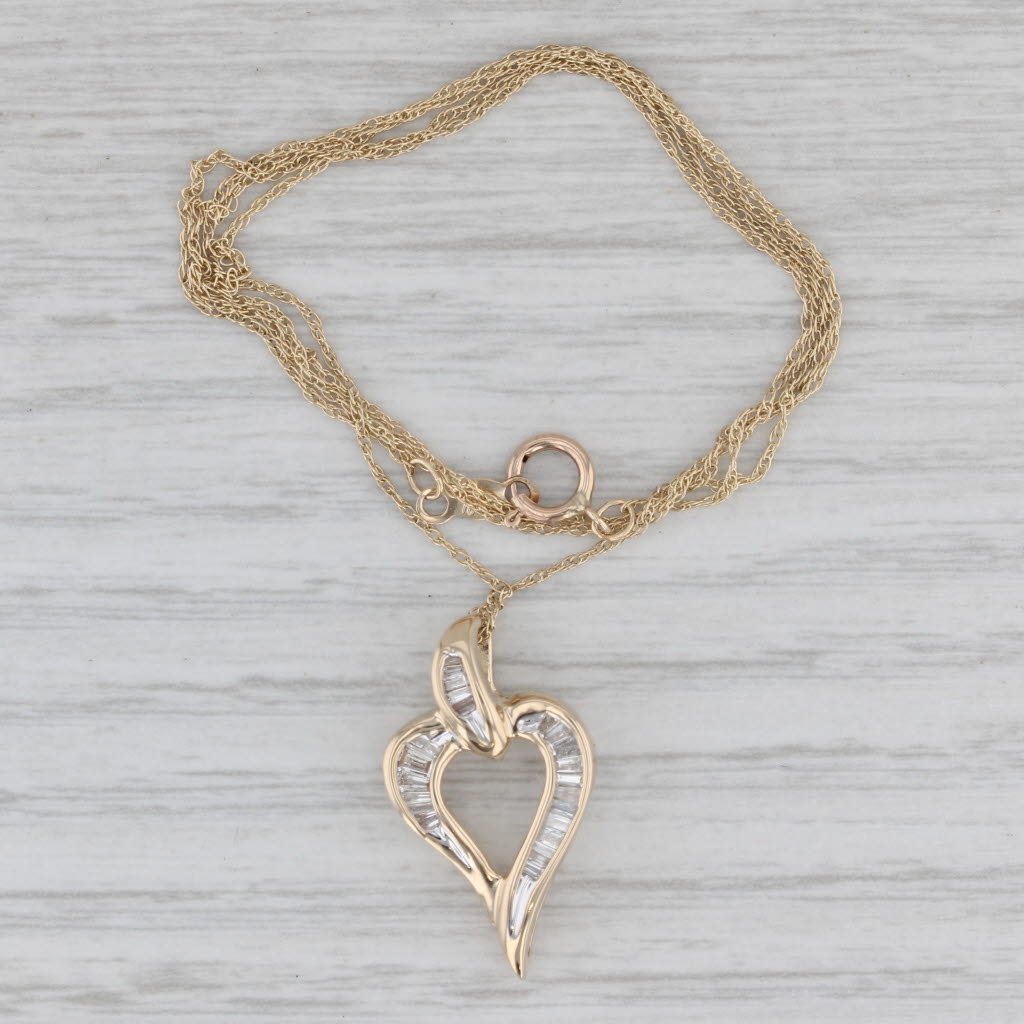 Gray 0.26ctw Diamond Open Heart Pendant Necklace 10k Yellow Gold 18.5" Rope Chain