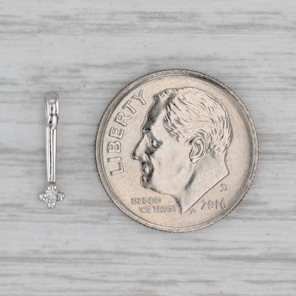 Gray Small Diamond Solitaire Drop Bar Pendant 10k White Gold