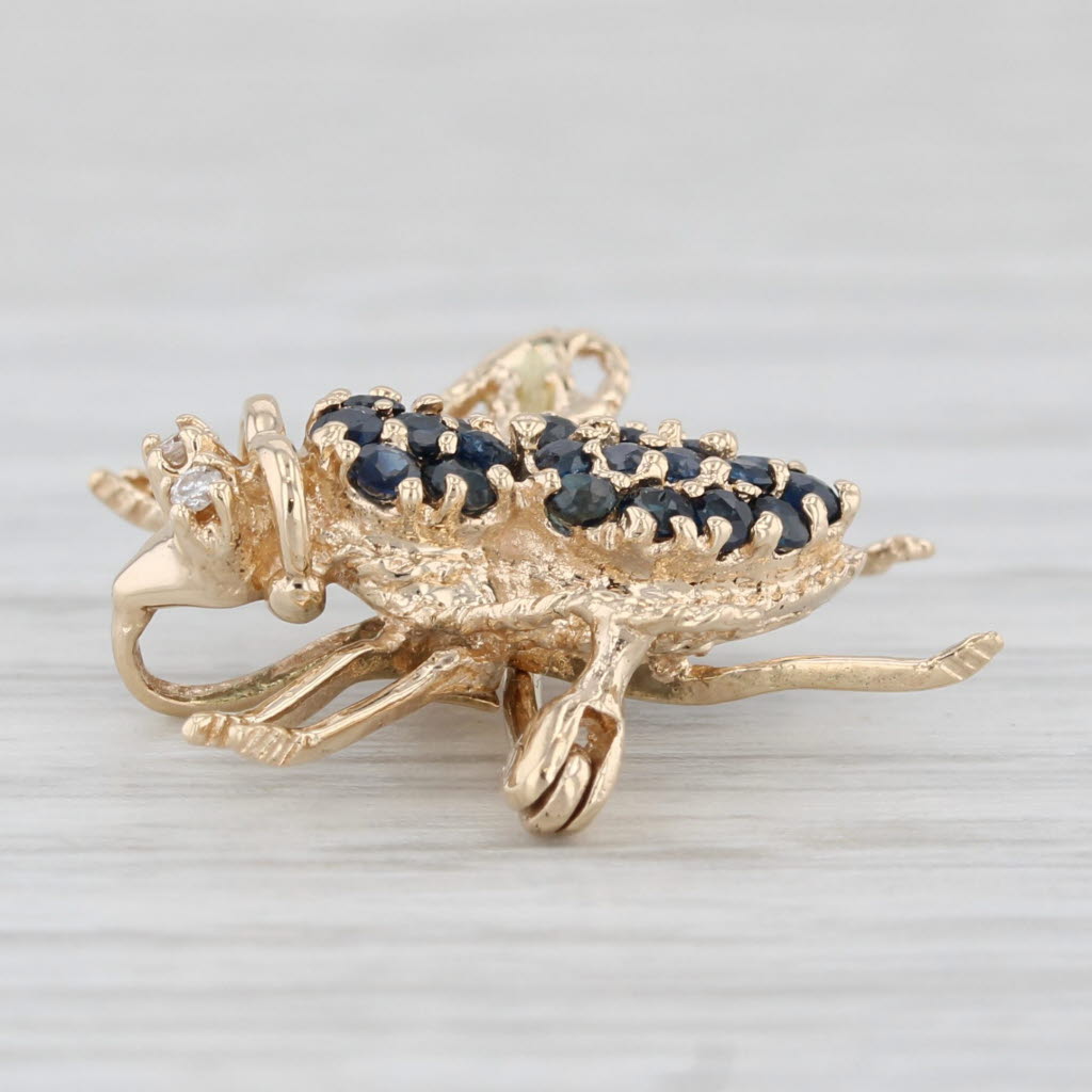 Light Gray 0.31ctw Blue Sapphire Diamond Bumble Bee Pin Pendant 14k Yellow Gold Brooch