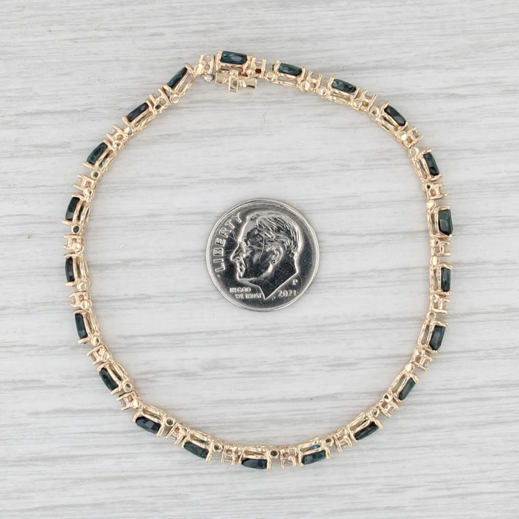 6.64ctw Blue Sapphire Diamond Tennis Bracelet 14k Yellow Gold 6.75"