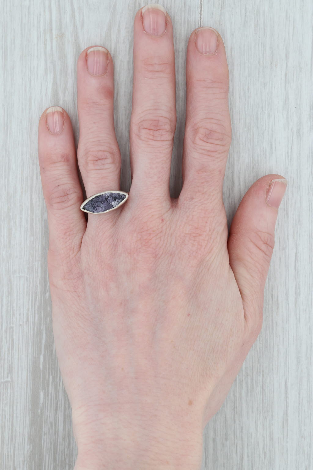 New Nina Wynn Amethyst Druzy Ring Size 7 Sterling Silver Solitaire Statement
