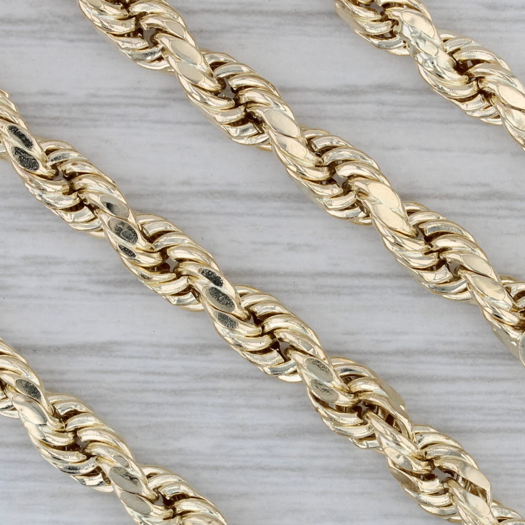 Gray Long 28" 5.2mm Rope Chain Necklace 10k Yellow Gold Lobster Clasp