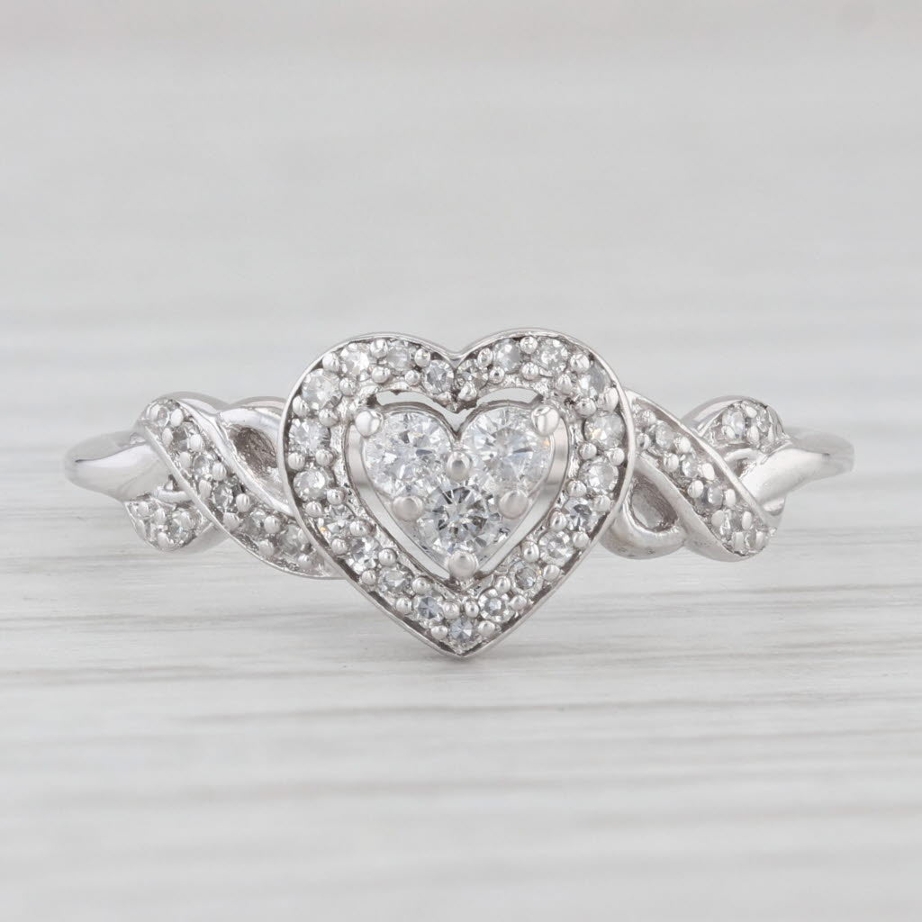 Light Gray 0.20ctw Diamond Heart Halo Promise Engagement Ring 10k White Gold Size 7