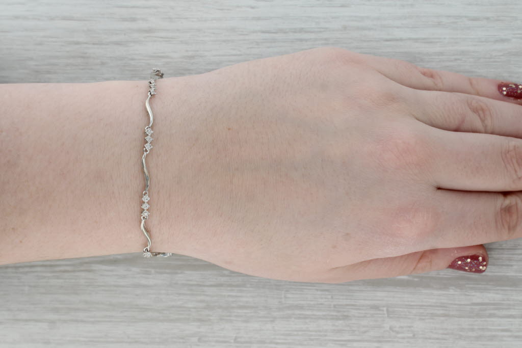 Dark Gray Diamond Chain Bracelet 10k White Gold 7.25" 3.1mm