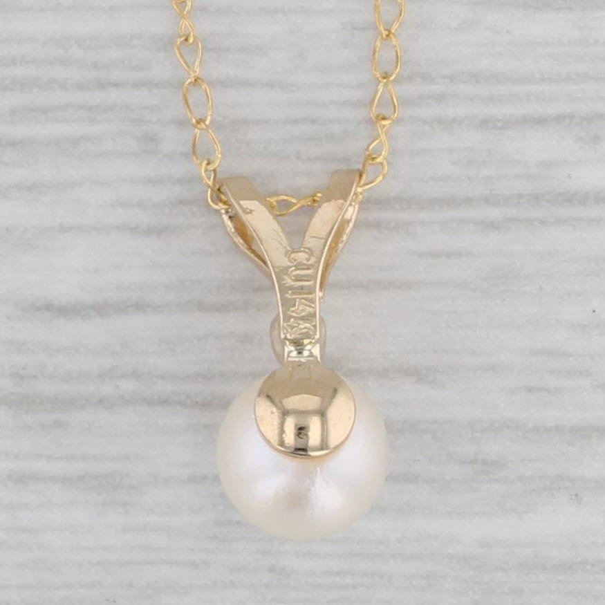 Gray Cultured Pearl Diamond Pendant Necklace 14k Yellow Gold 18.5" Curb Chain