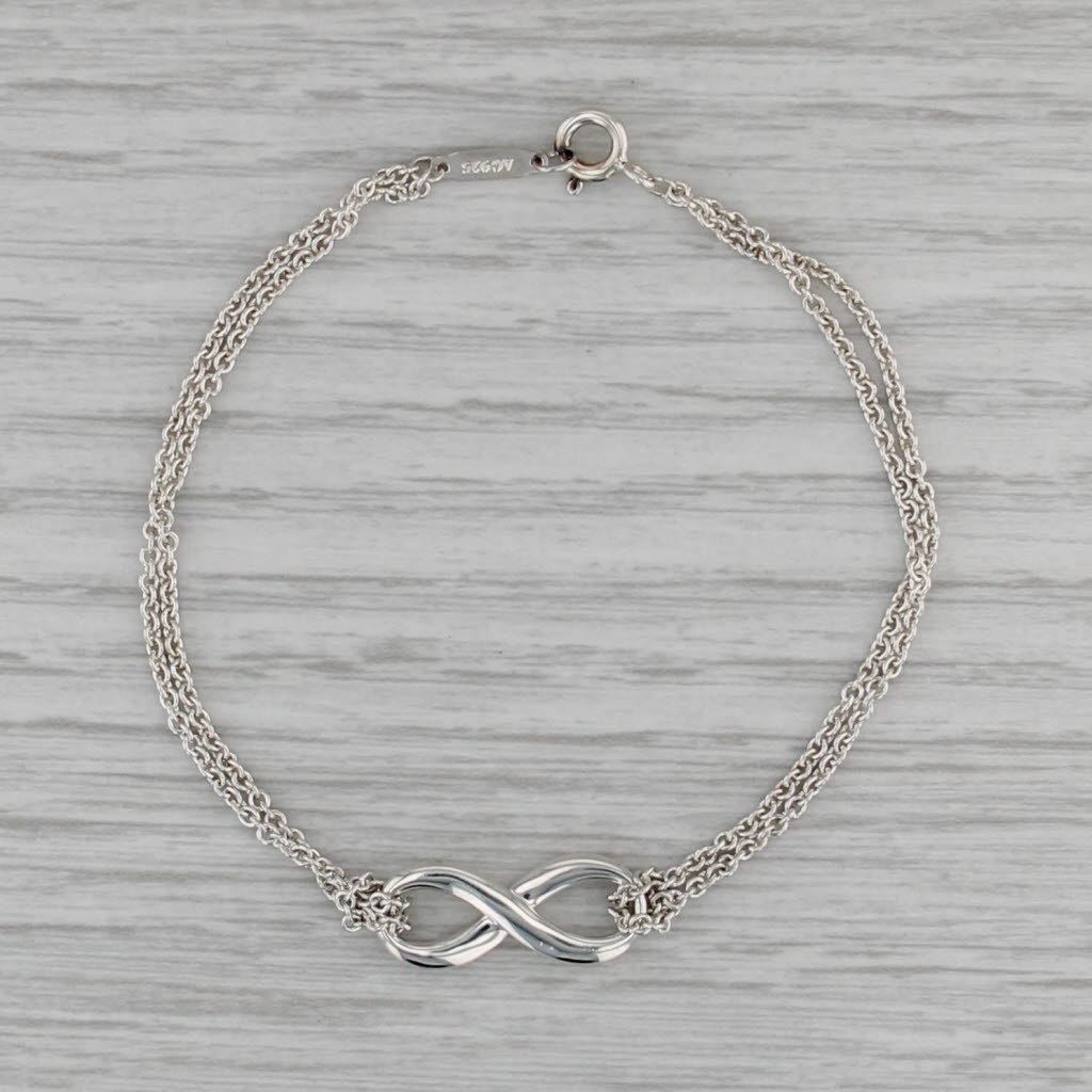 Tiffany & Co Infininity Knot 2-Chain Bracelet w/ Box Pouch Sterling Silver 6.75"