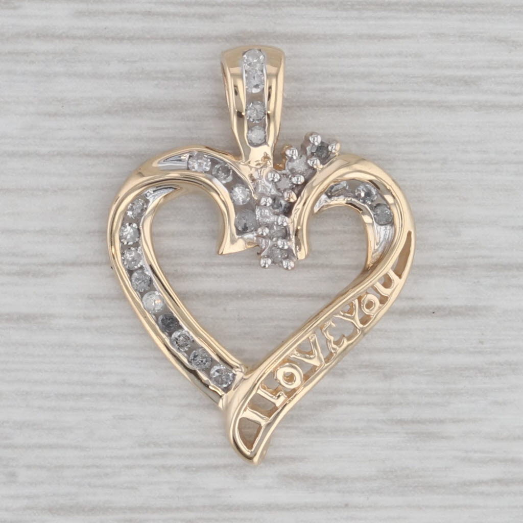 Gray I Love You Diamond Open Heart Pendant 10k Yellow Gold