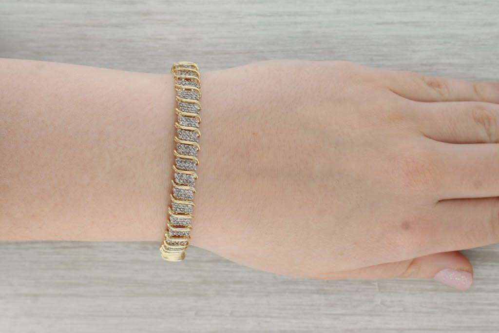 Dark Gray 2ctw Diamond Bracelet 10k Yellow Gold 7" 9.5mm