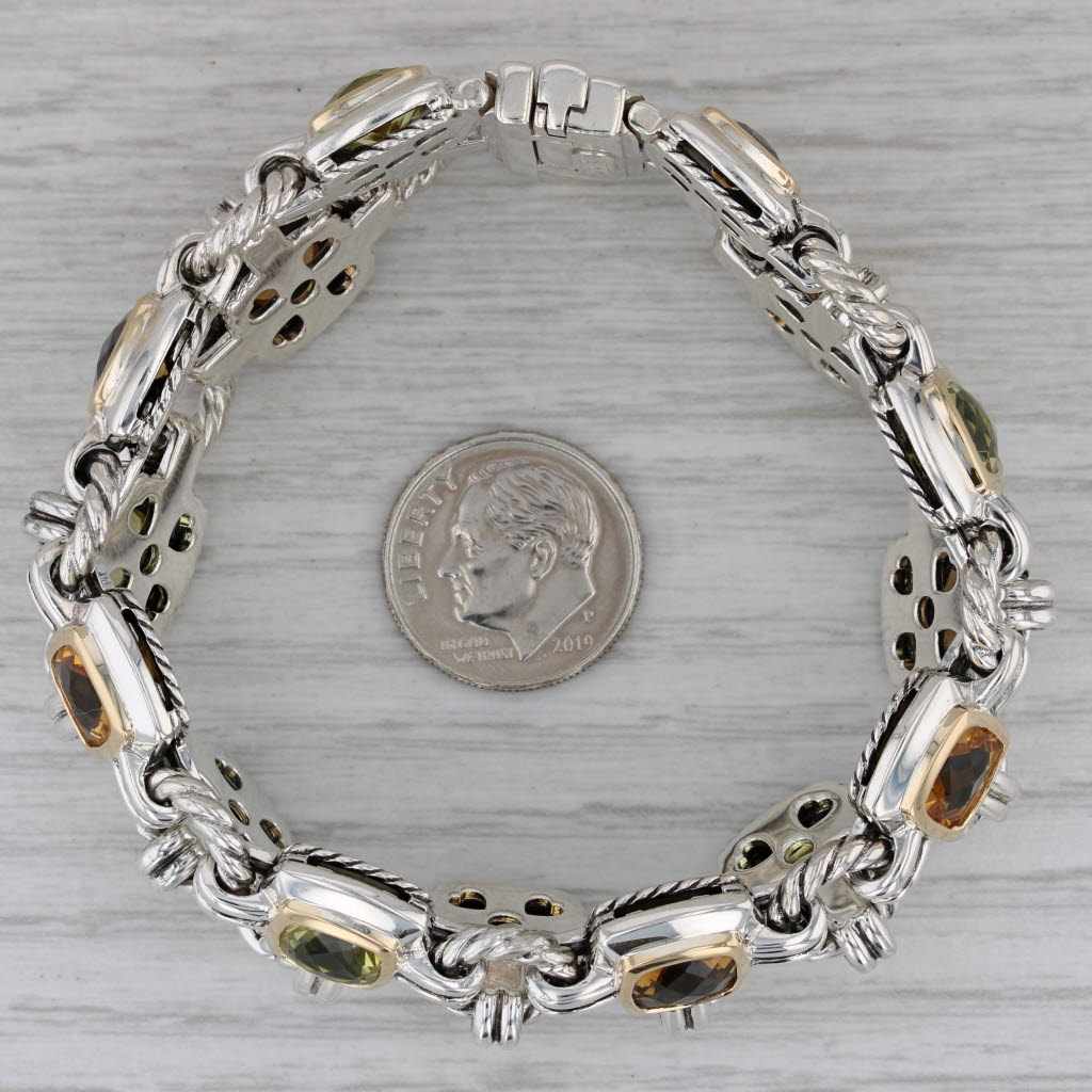 Dark Gray David Yurman 0.25ctw Peridot Citrine Bracelet Sterling Silver 18k Gold 7"