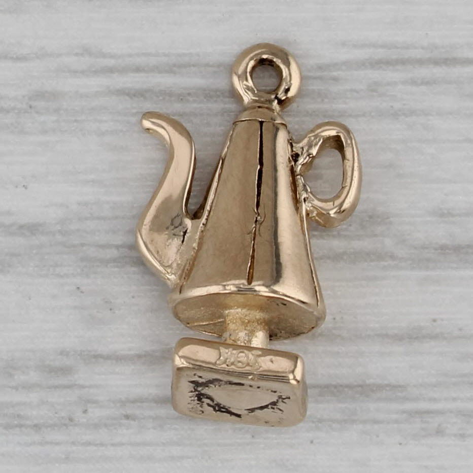 Dark Gray Vintage Old Salem Tea Kettle Charm 14k Yellow Gold Souvenir Pendant