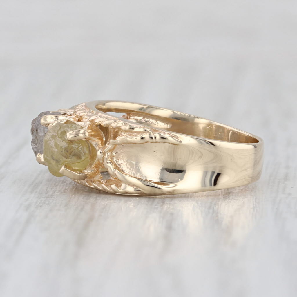 Rough Cut Diamond 3-Stone Ring 14k Yellow Gold Size 6