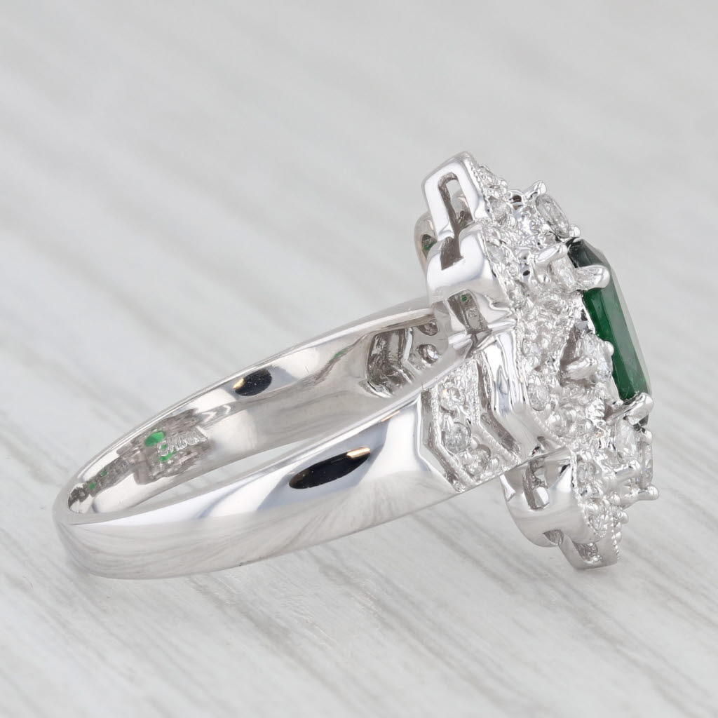 Light Gray 1.40ctw Oval Green Tsavorite Diamond Floral 14k White Gold Ring Size 7.25