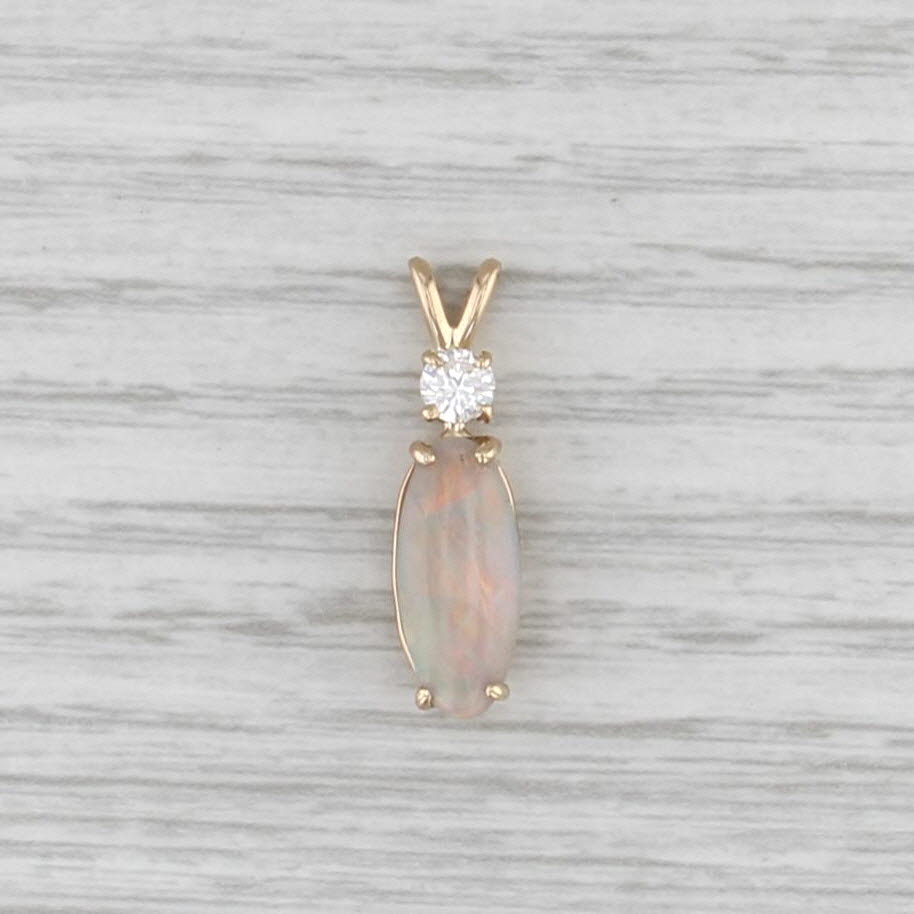 Oval Cabochon Opal Diamond Pendant 14k Yellow Gold
