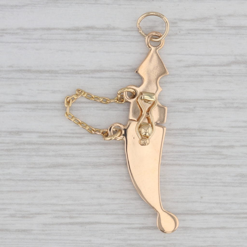 Gray Dagger & Scabbard Sheath Charm 18k Yellow Gold Vintage Pendant Opens