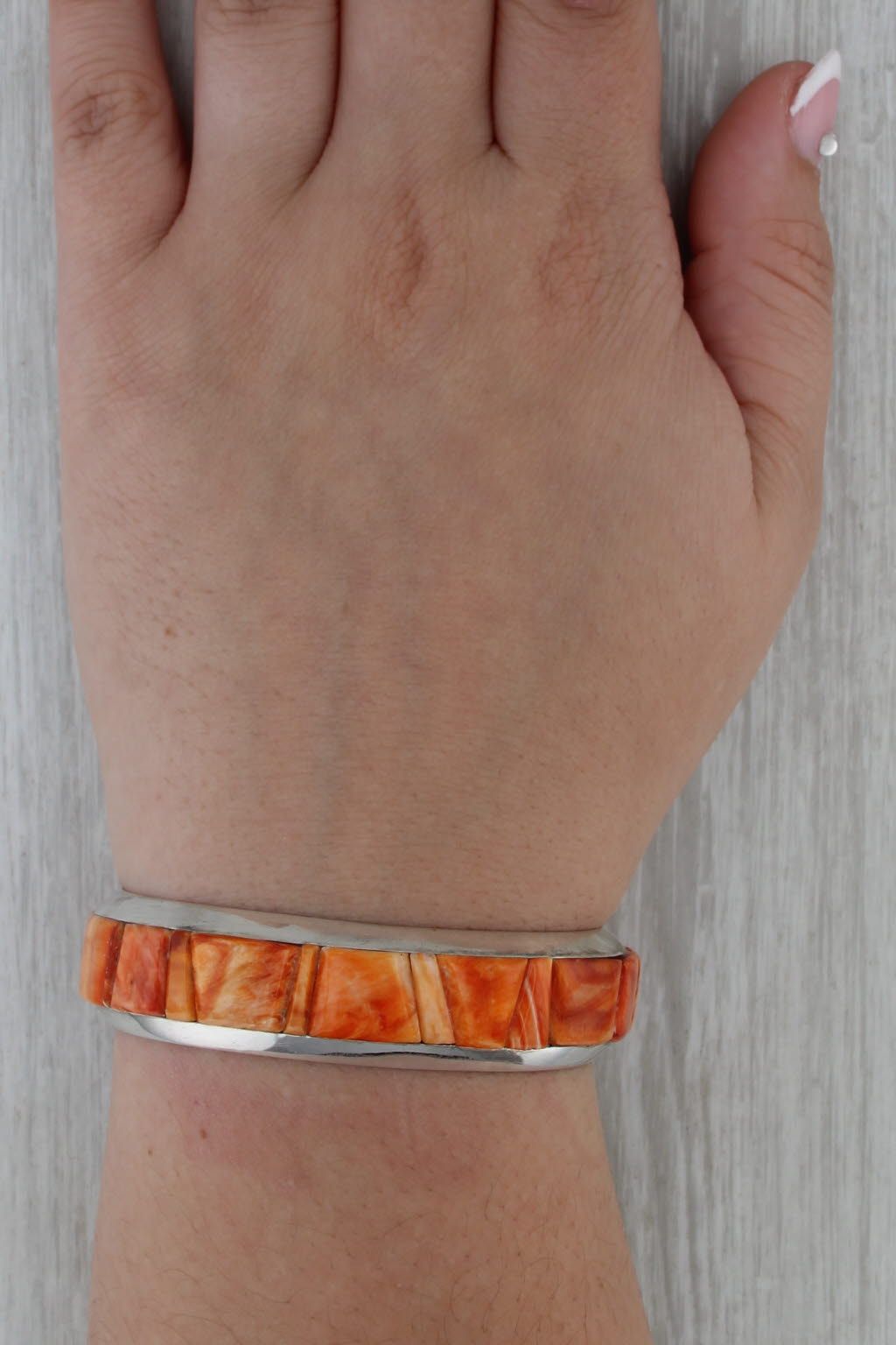 Orange Shell Cuff Bracelet Sterling Silver Vintage Navajo Native American