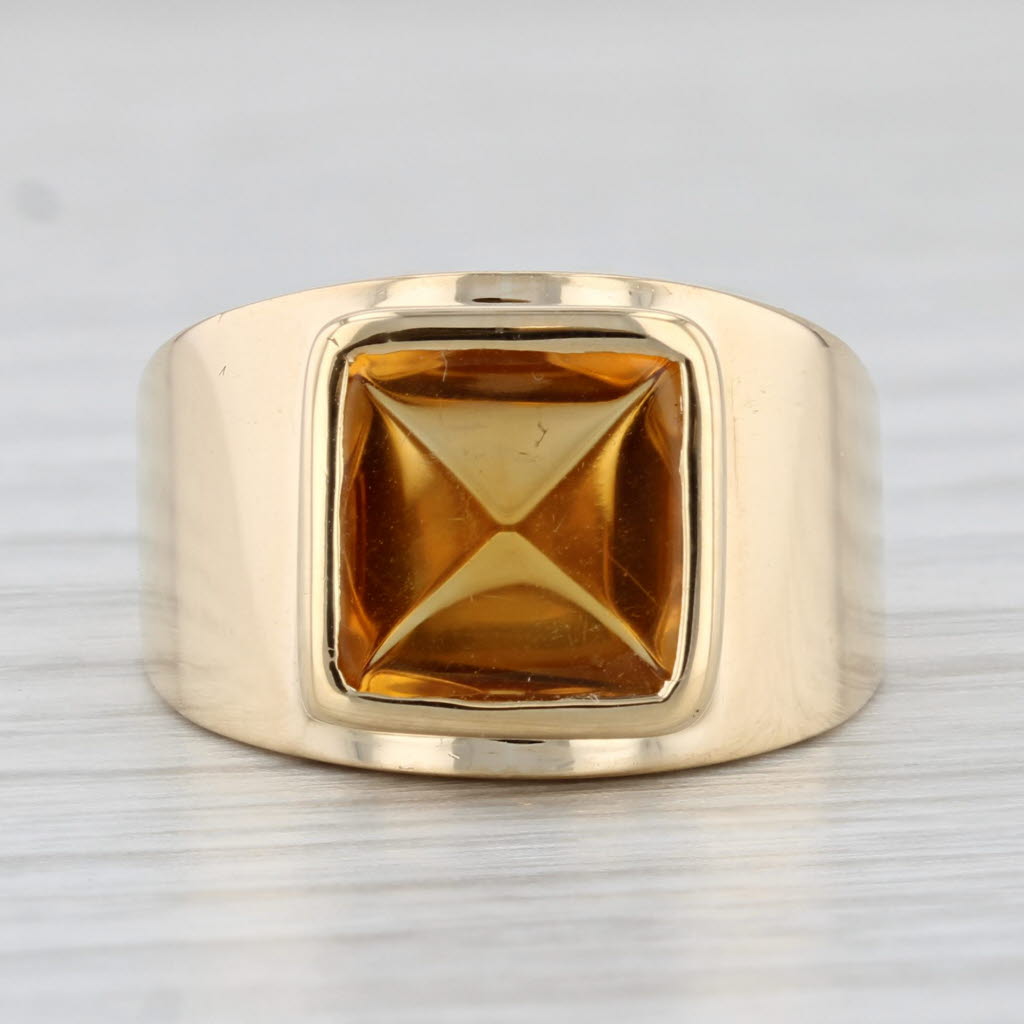Light Gray Orange Citrine Cabochon Solitaire Ring 18k Yellow Gold Size 5