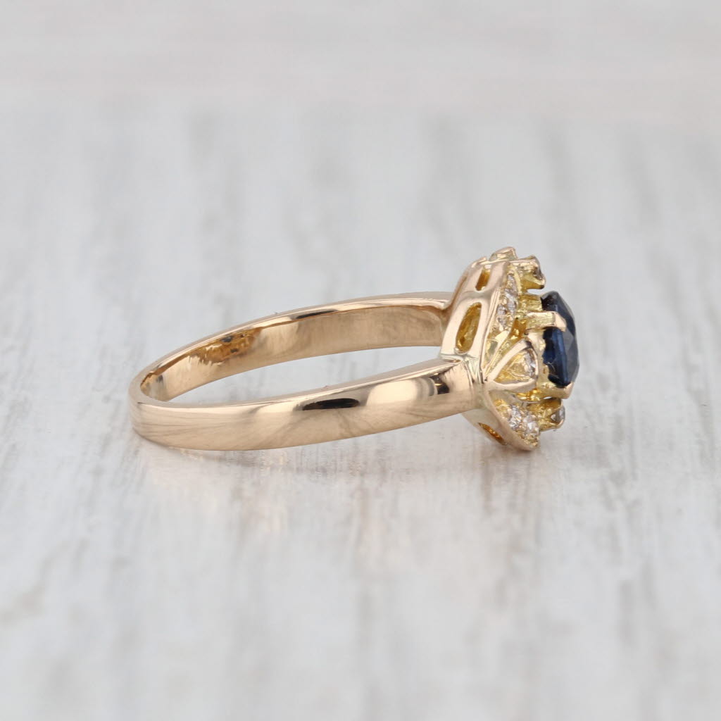 0.70ct Blue Sapphire Diamond Ring 18k Yellow Gold Size 6.5