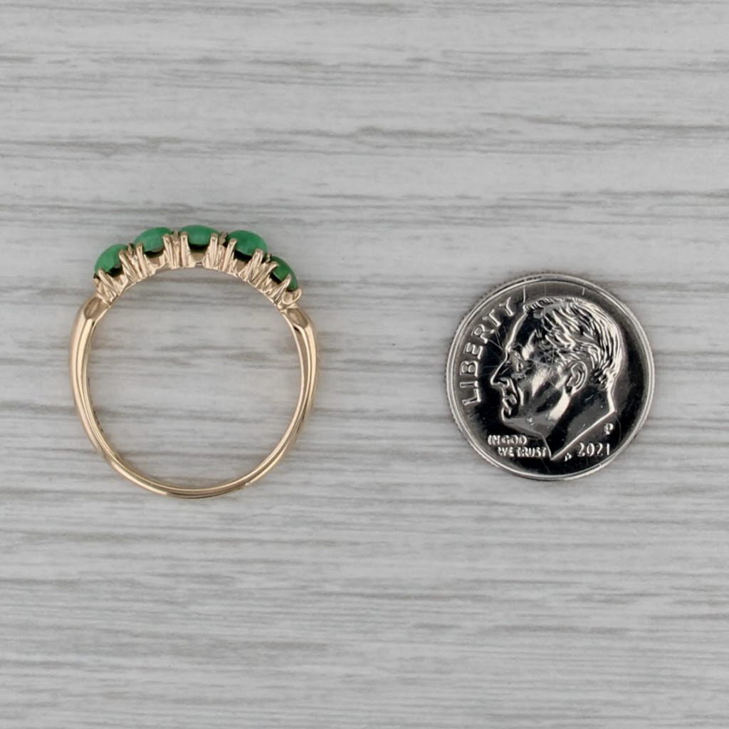 Vintage Green Jadeite Jade Ring 14k Yellow Gold Size 8 Stackable Round Cabochons