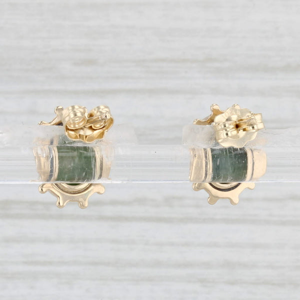 Light Gray Green Nephrite Jade Stud Earrings 10k Yellow Gold Vintage Oval Solitaires