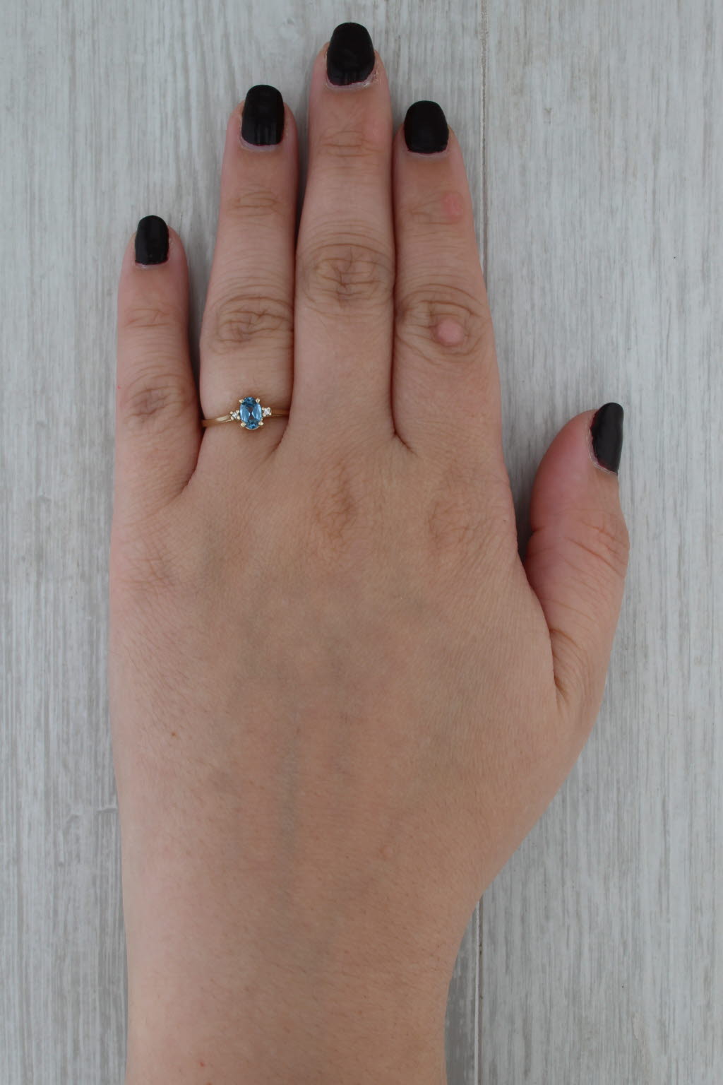 0.45ct Lab Created Blue Spinel Diamond Ring 10k Yellow Gold Size 6.75