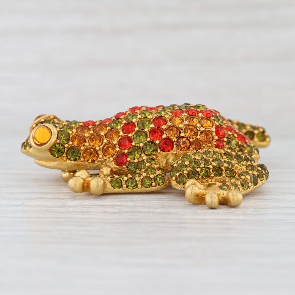 Givenchy Rhinestone Tree Frog Brooch Gold Toned Large Fashion Statement Pin