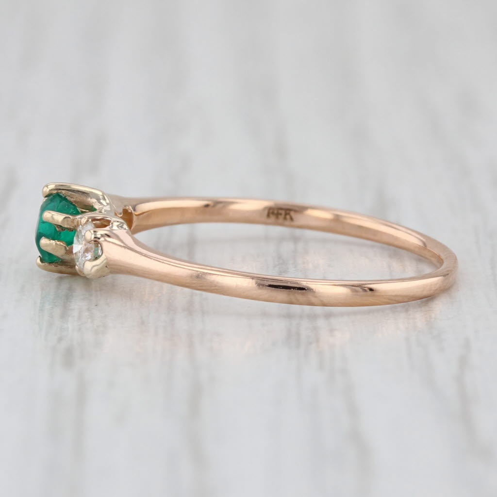 0.43ctw Emerald Diamond Ring 14k Yellow Gold Size 8 small 3-Stone