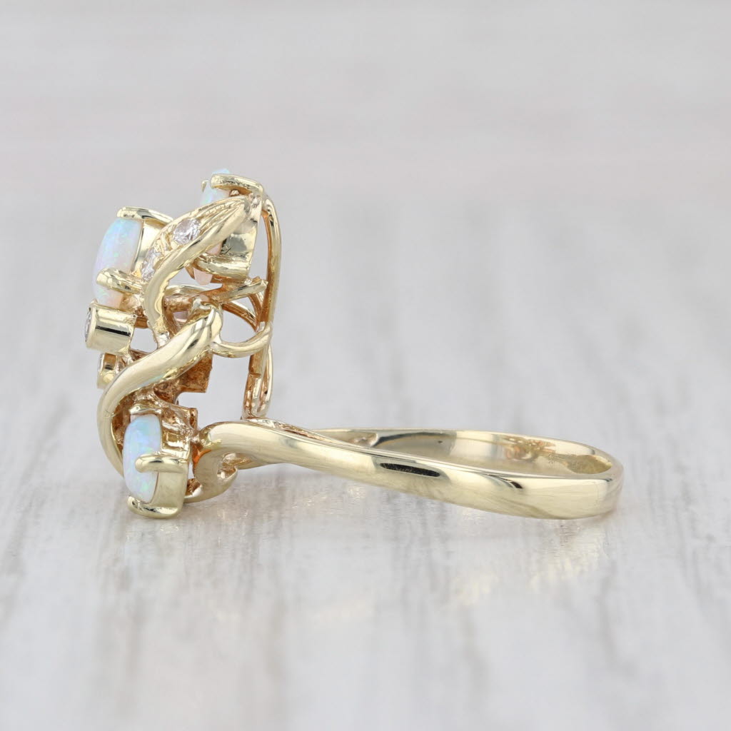 Vintage Opal Diamond Cluster Ring 14k Yellow Gold Size 5.75
