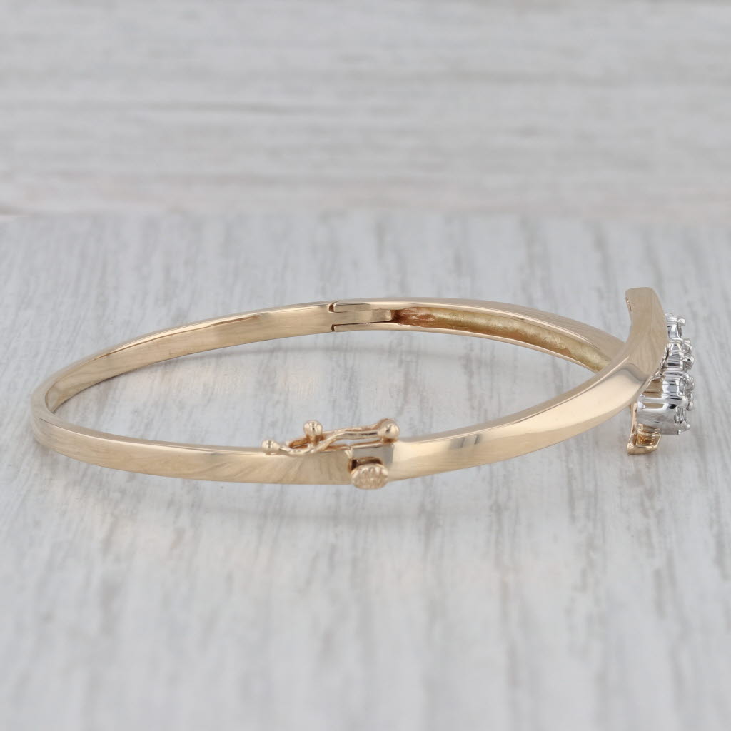 Gray 0.50ctw Diamond 3-Stone Bypass Bangle Bracelet 14k Yellow Gold 6.75"