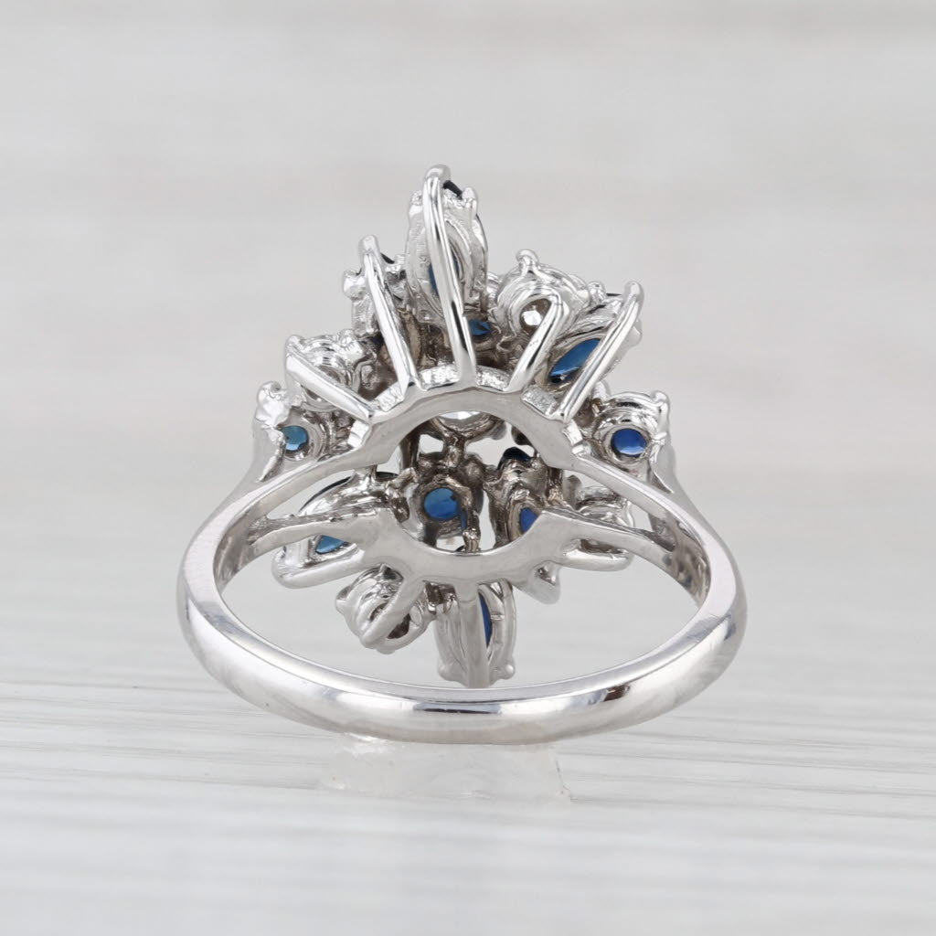 2.17ctw Blue Sapphire Diamond Cluster Cocktail Ring 14k White Gold Size 6.75