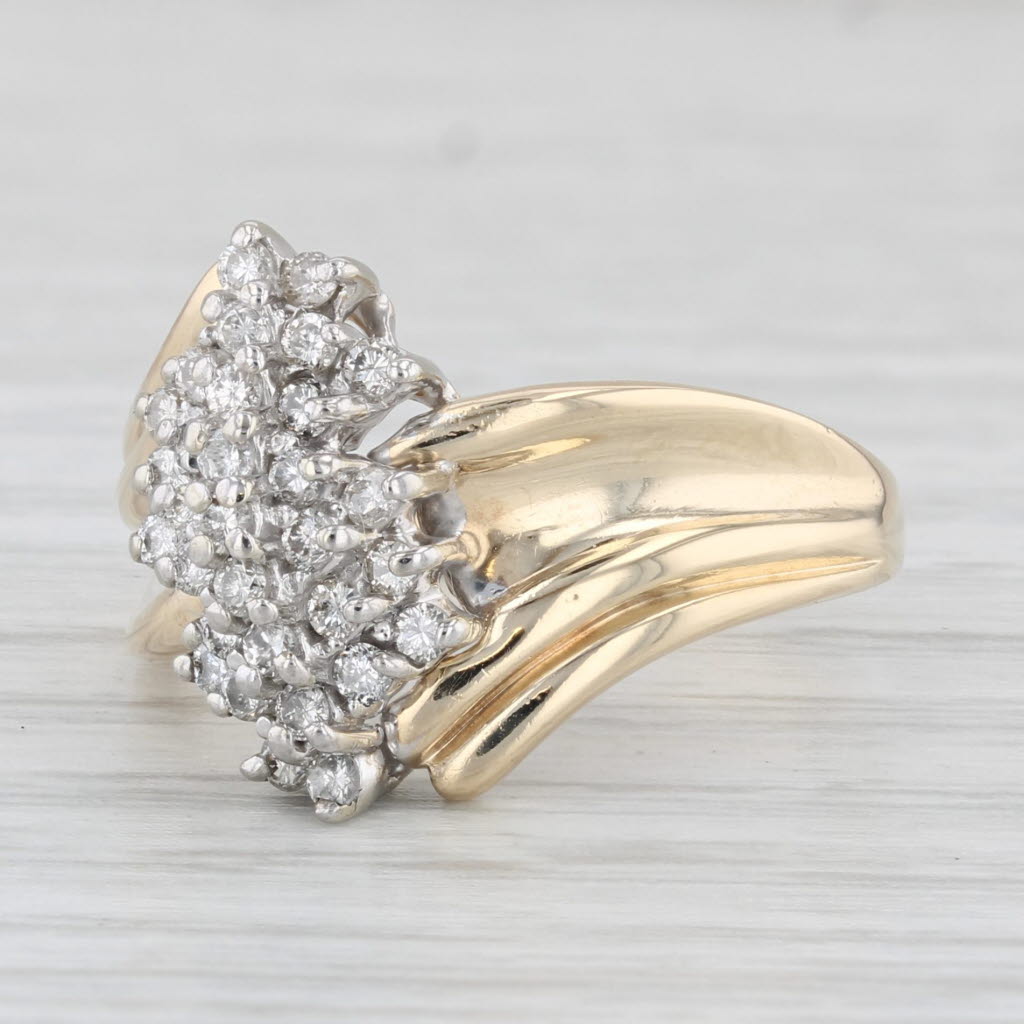 Light Gray 0.33ctw Diamond Cluster Bypass Ring 10k Yellow Gold Size 7