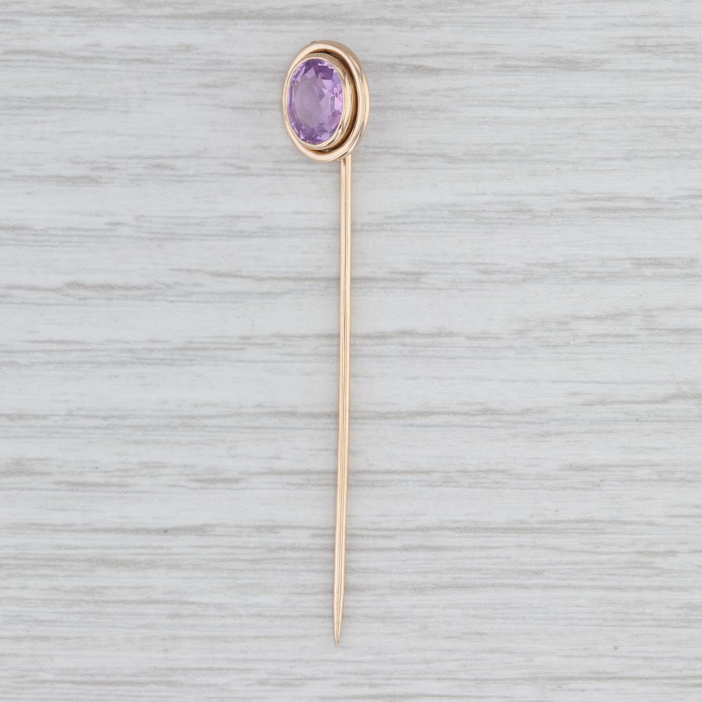 Vintage 1.65ct Oval Pink Sapphire Stickpin 14k Yellow Gold