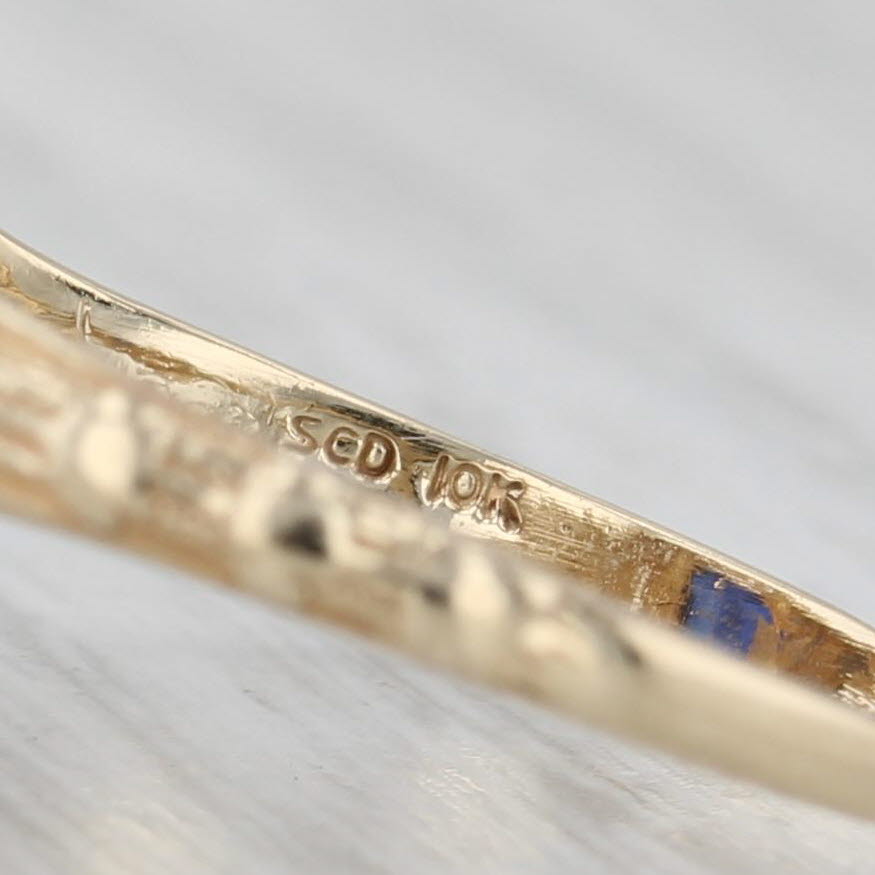 Gray 0.72ct Oval Lab Created Blue Sapphire 10k Yellow Gold Floral Filigree Size 9.5