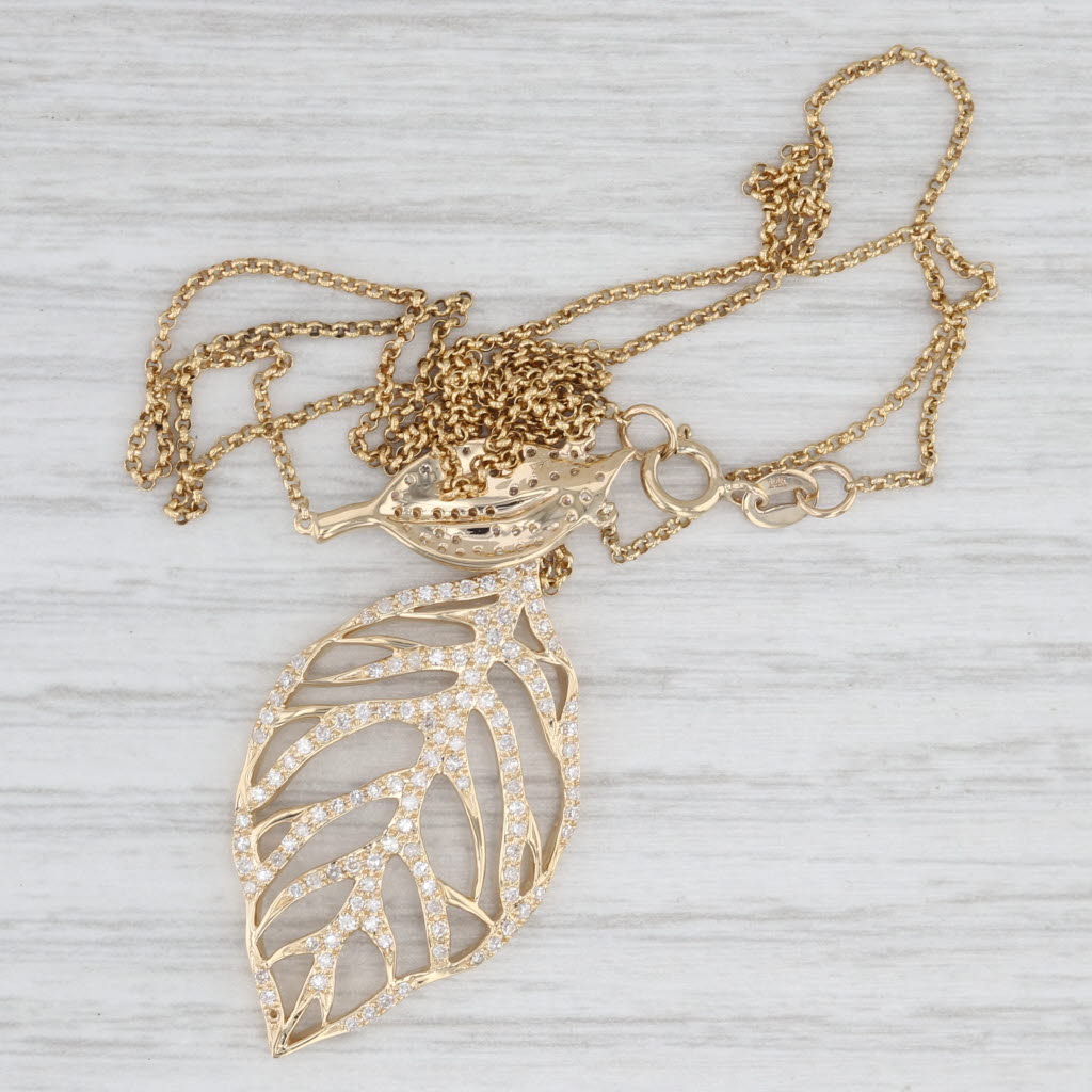 Effy 0.55ctw Diamond Leaf Lariat Pendant Necklace 14k Gold 18" Cable Chain