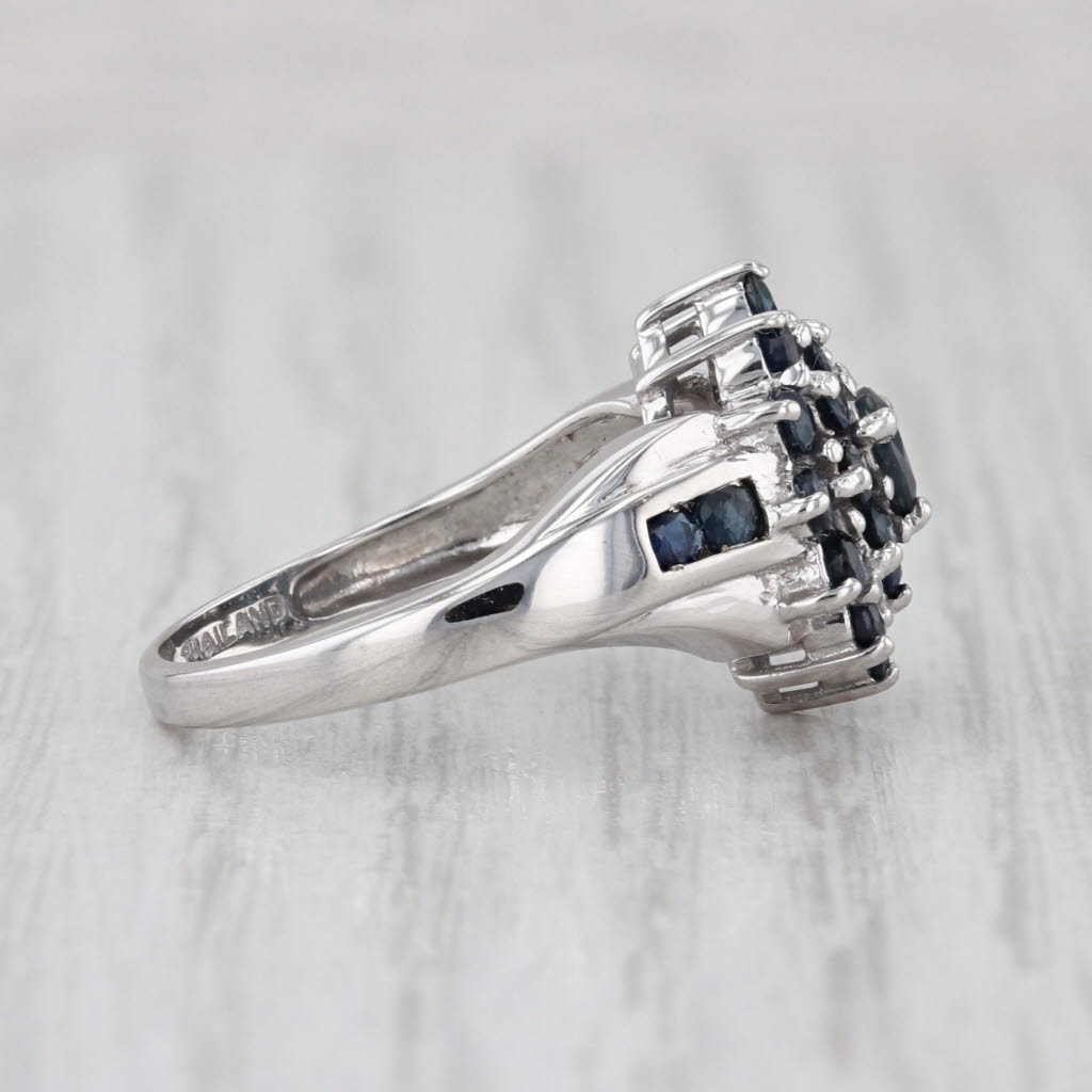 1.44ctw Blue Sapphire Cluster Ring 14k White Gold Size 6 Cocktail