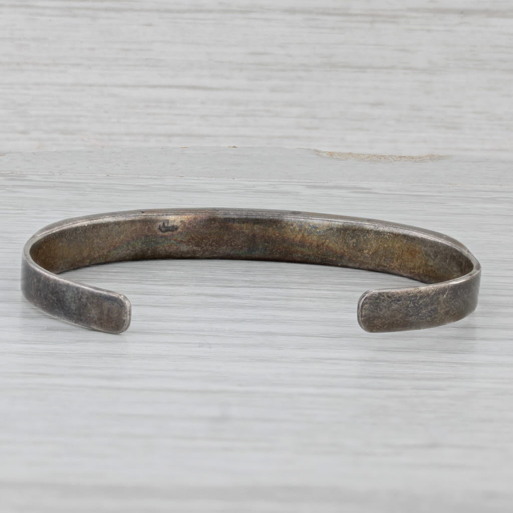 Gray Turquoise Inlay Mosaic Cuff Bracelet Vintage Sterling Silver Native American