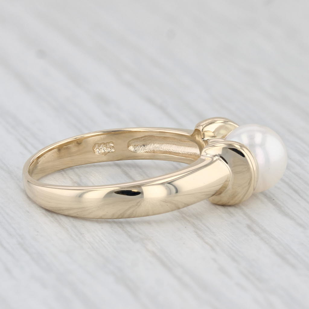 Light Gray Cultured Pearl Solitaire Ring 14k Yellow Gold Size 7.5