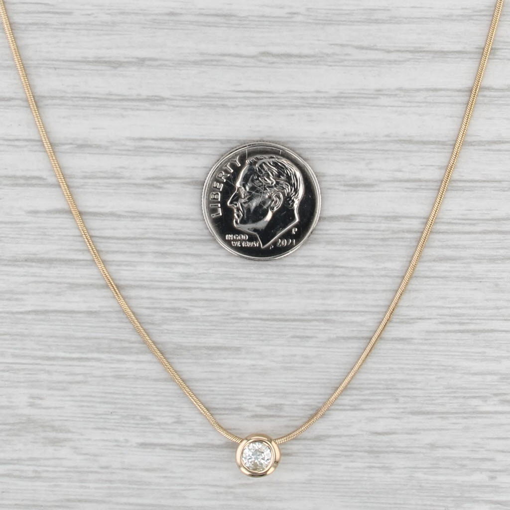 0.25ct Diamond Solitaire Pendant Necklace 14k Yellow Gold 18" Snake Chain