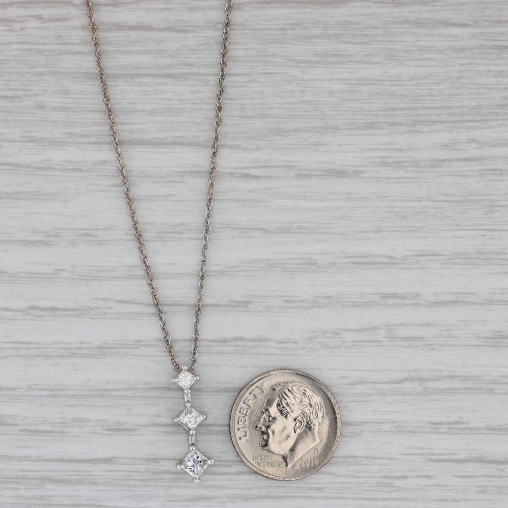 Gray 0.48ctw Diamond 3-Stone Journey Pendant Necklace 14k White Gold 18" Rope Chain