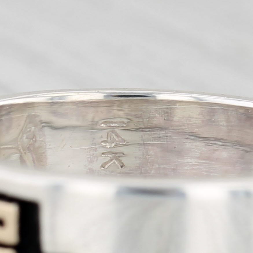 Light Gray Native American Scott Skeet Patterned Ring Sterling Silver 14k Gold Band