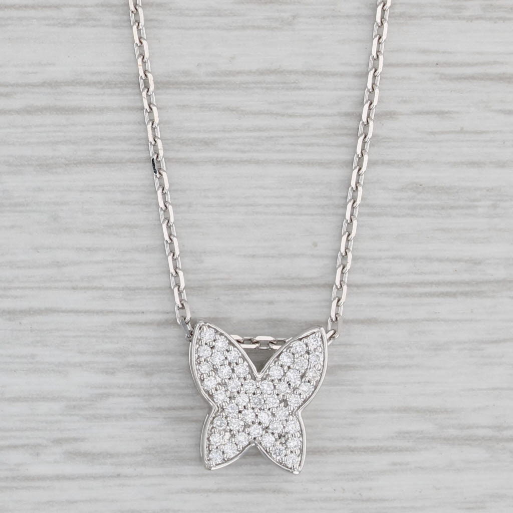 Gray New 0.20ctw Diamond Butterfly Pendant Necklace 14k Gold Cable Chain 17"-18"