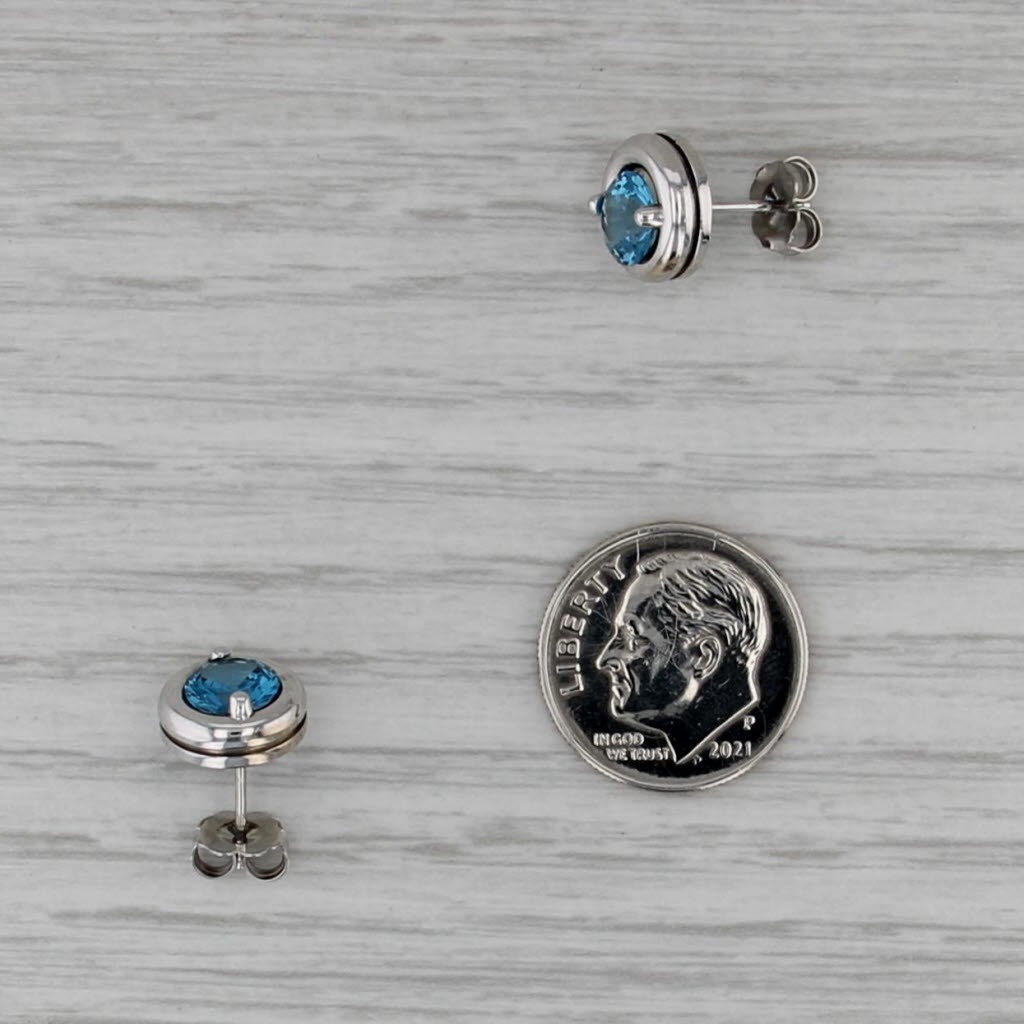 2ctw Round Blue Topaz Solitaire Stud Earrings 14k White Gold Studs