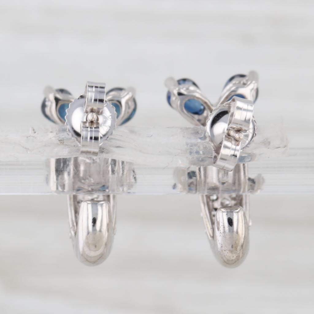 1.80ctw Blue Sapphire Flower Diamond J-Hook Earrings 14k White Gold Drops