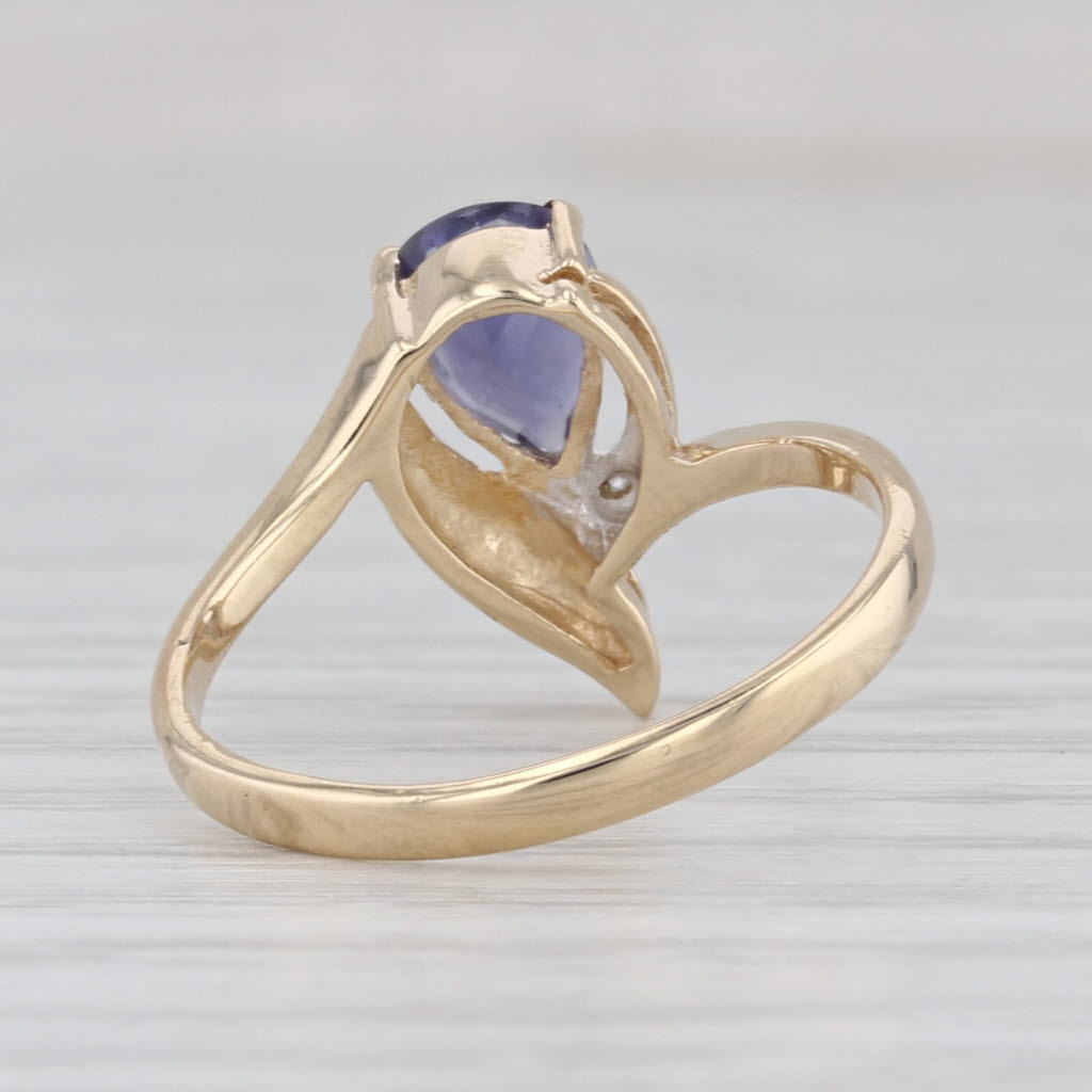 0.58ct Pear Iolite Teardrop Ring 10k Yellow Gold Size 6 Diamond Accent
