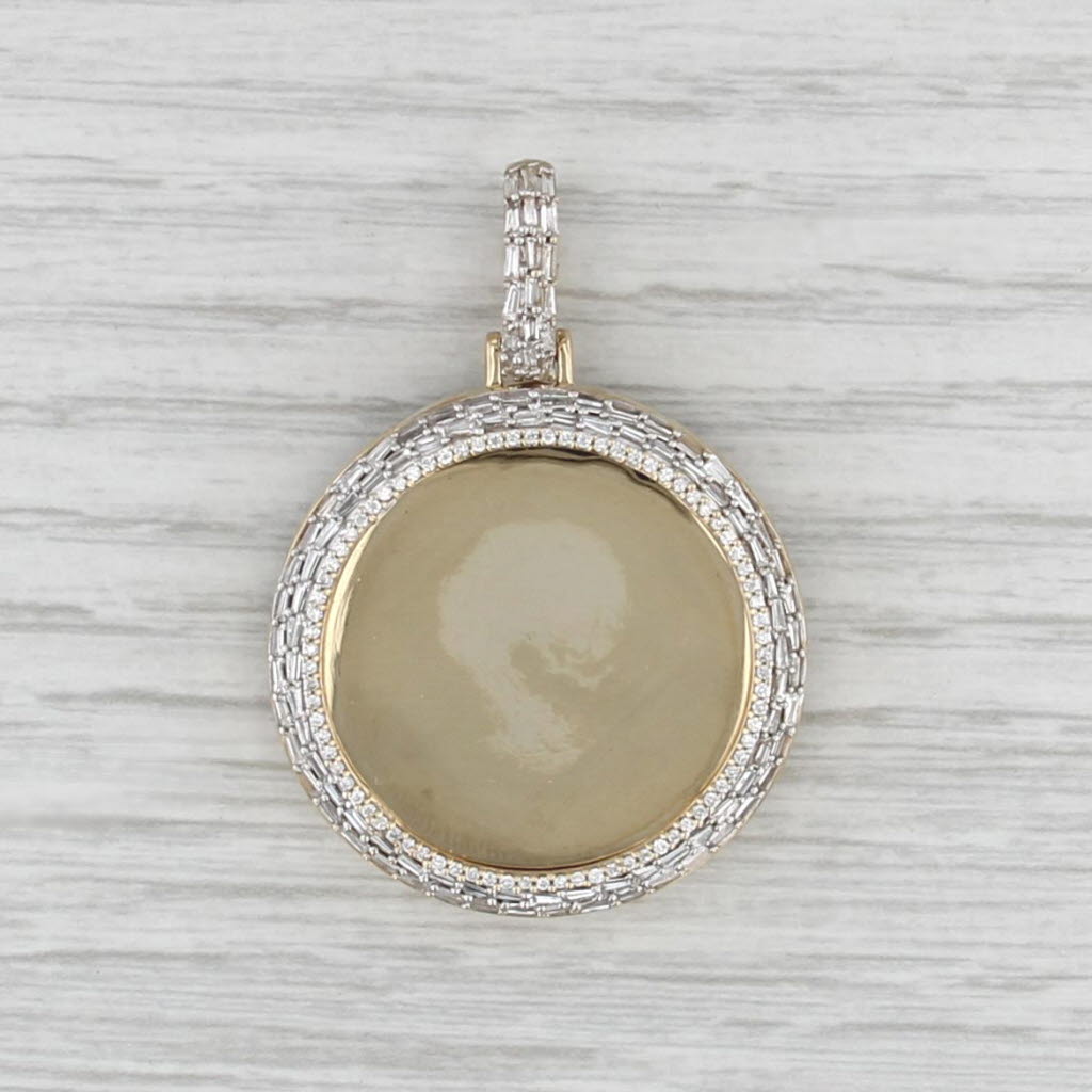 1.86ctw Engravable Disc Diamond Halo Pendant 14k Yellow Gold Medallion Statement