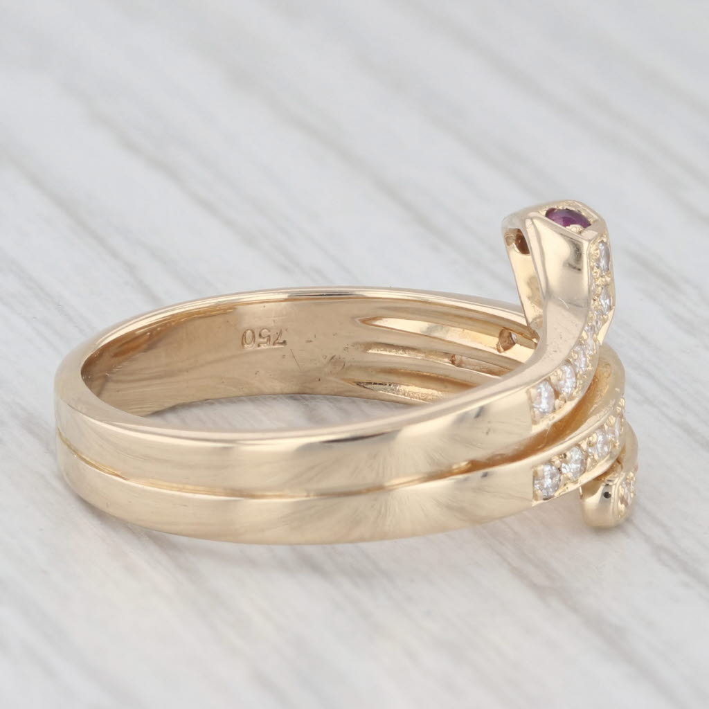 Light Gray Ruby Diamond Coiled Snake Serpent Ring 18k Yellow Gold Size 7