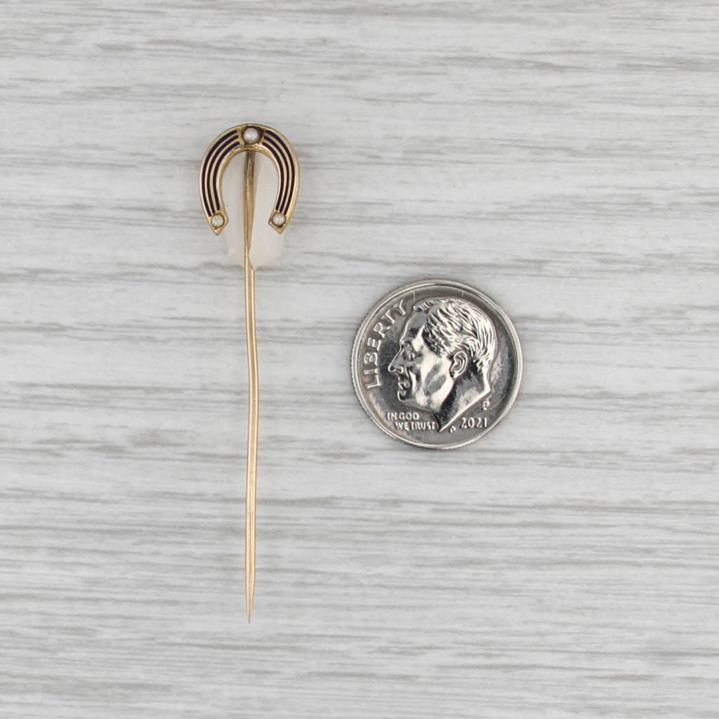 Antique Horseshoe Stickpin 10k Yellow Gold Imitation Pearl