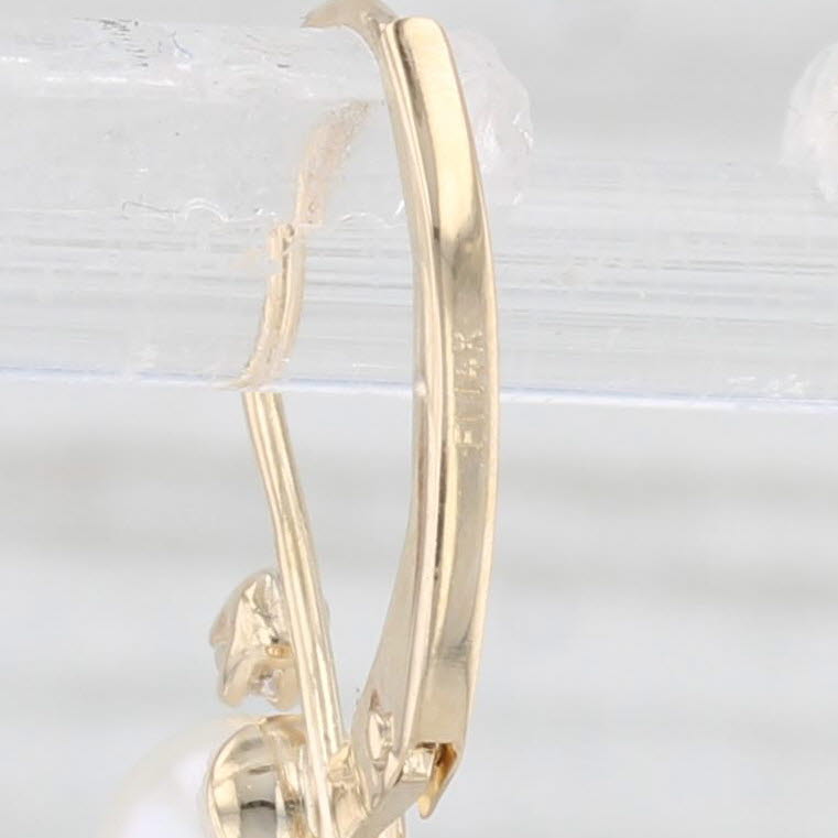 Light Gray Cultured Pearl Drop Earrings 14k Yellow Gold Diamond Accents
