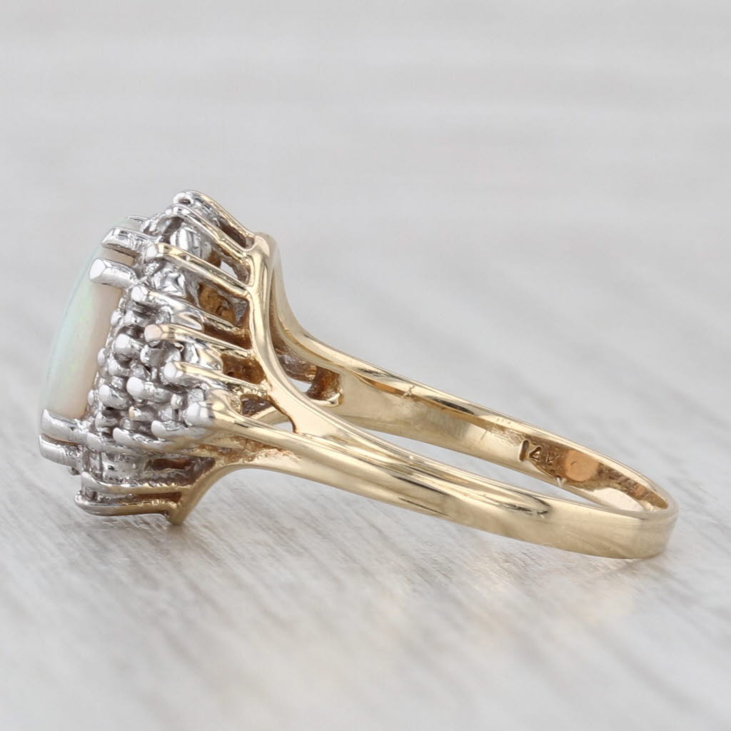 Light Gray 0.27ctw Diamond Cluster Opal Cabochon Ring 14k Yellow Gold Size 6