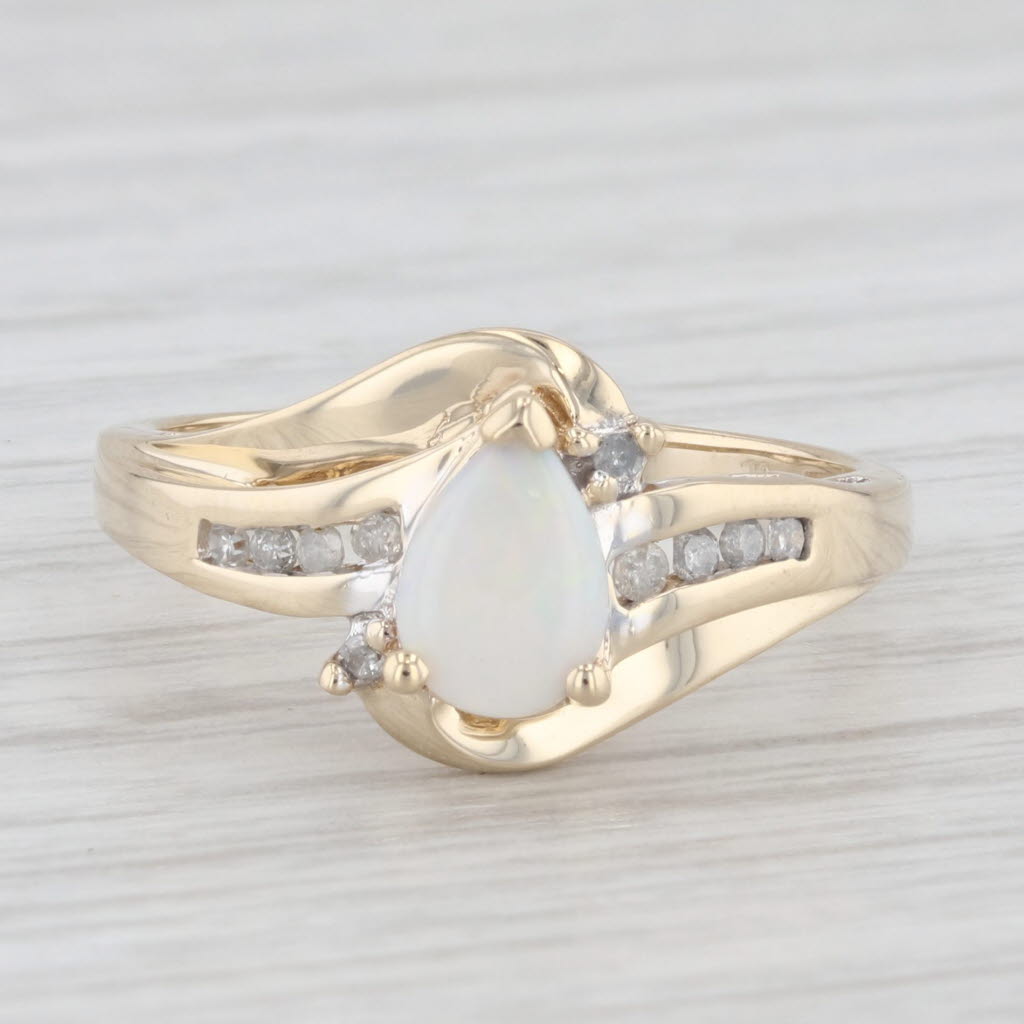 Light Gray Pear Opal Diamond Ring 10k Yellow Gold Size 7.25